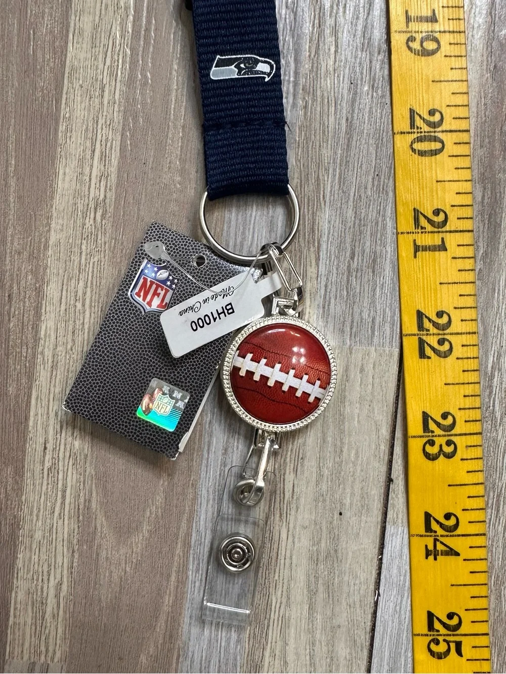 NFL Seattle Seahawks Navy Lanyard with Red Football Badge Reel NWT